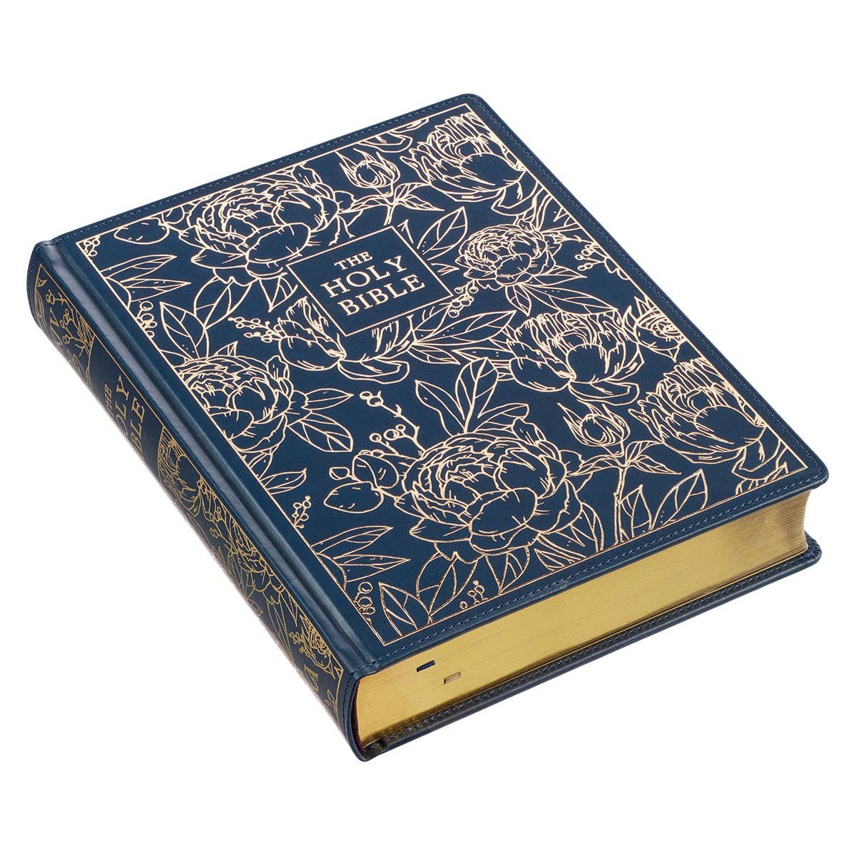 KJV Note-taking Bible LP Faux Leather HC, Navy w/Gold Floral