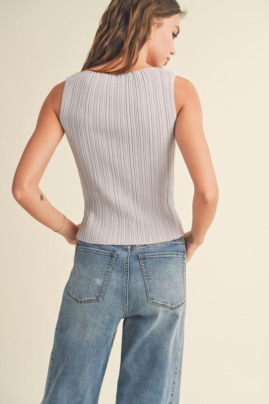 Ribbed Knitted Boat Neck Top