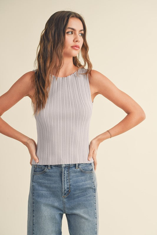 Ribbed Knitted Boat Neck Top