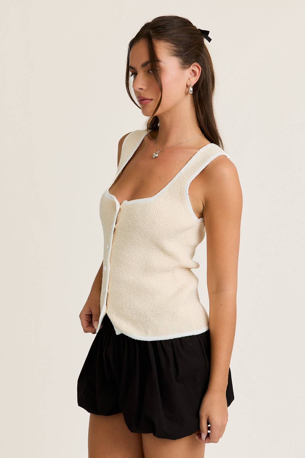 Contrast Edge Square Neck Top