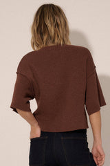 Solid V Neck Inverted V Hem Short Sleeve Sweater