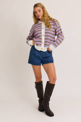 Crew Neck Striped Cardigan