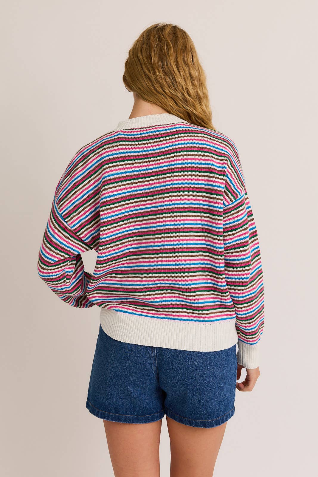 Crew Neck Striped Cardigan