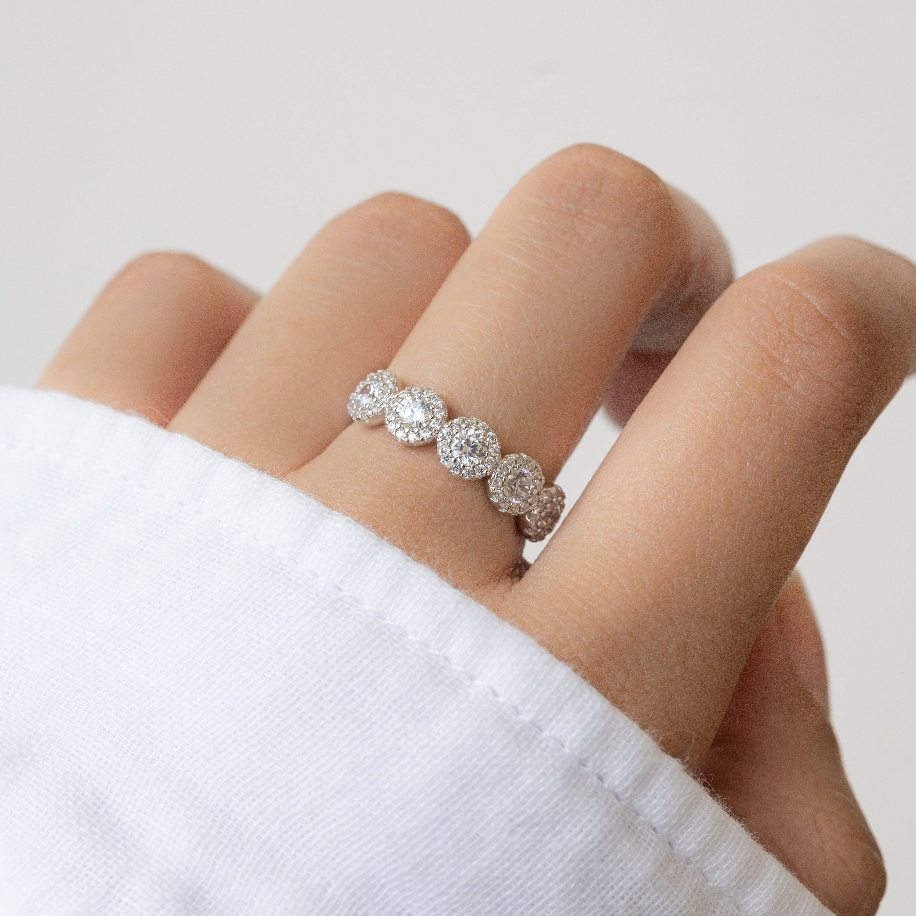 5 Stone Halo Ring