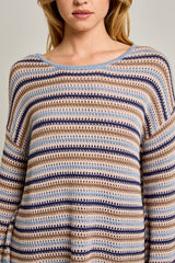 Long Sleeve Boat Neck Striped Sweater