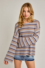 Long Sleeve Boat Neck Striped Sweater