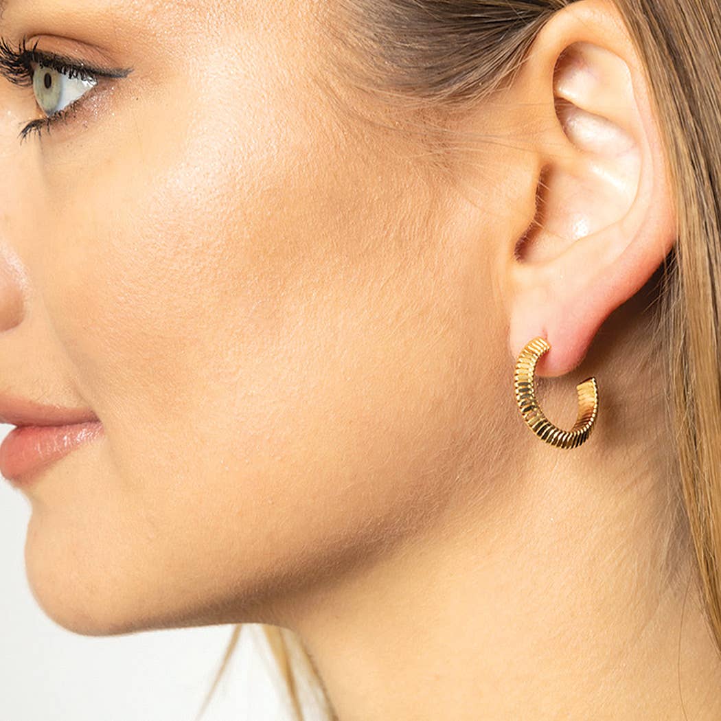 14K Gold Dipped Textured Post Hoops