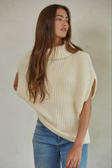 Knit Sweater Ribbed Turtleneck Vest Top