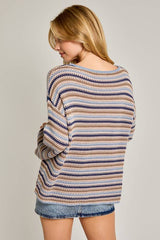 Long Sleeve Boat Neck Striped Sweater