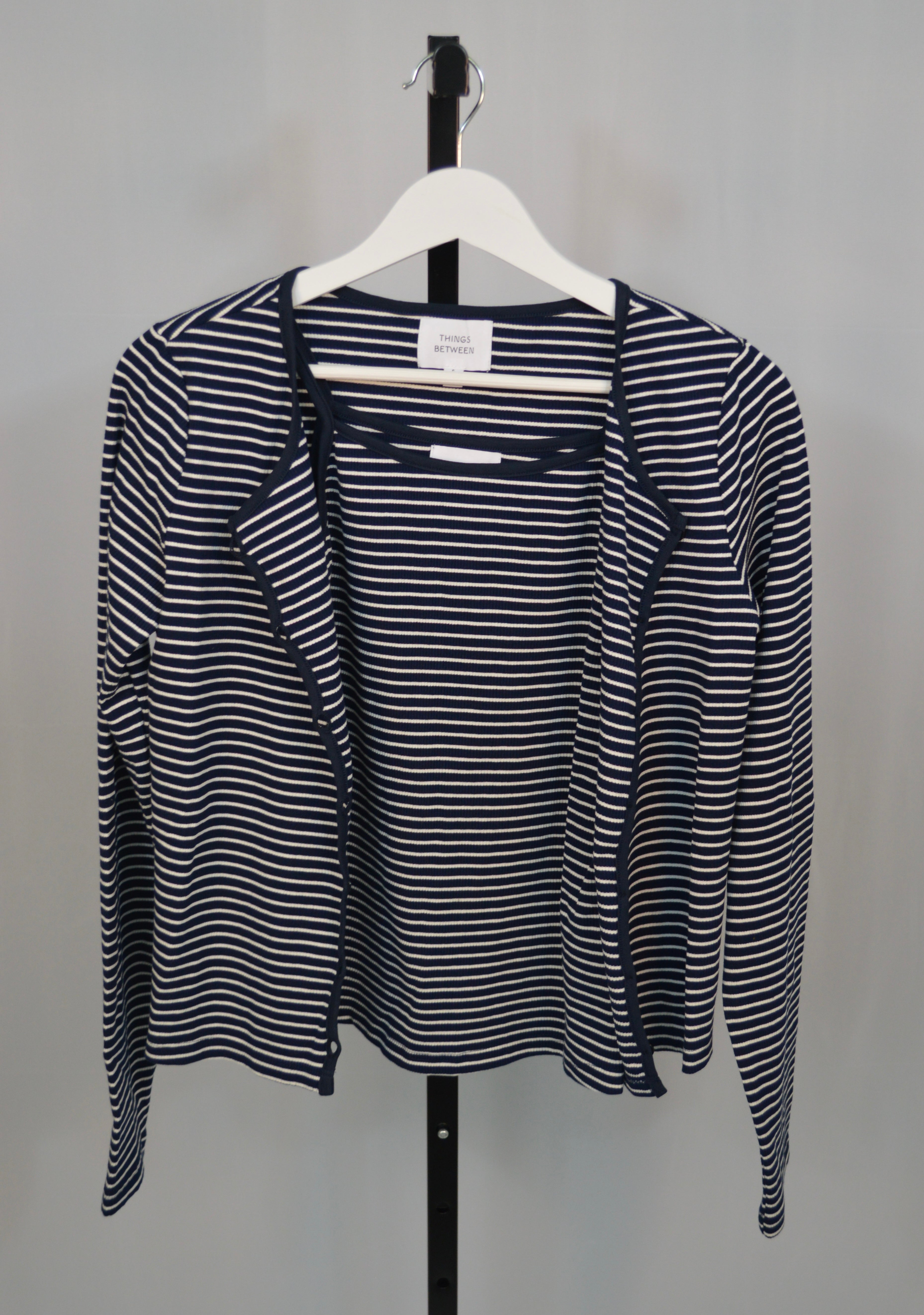 Cami and Cardigan Set in Striped Navy