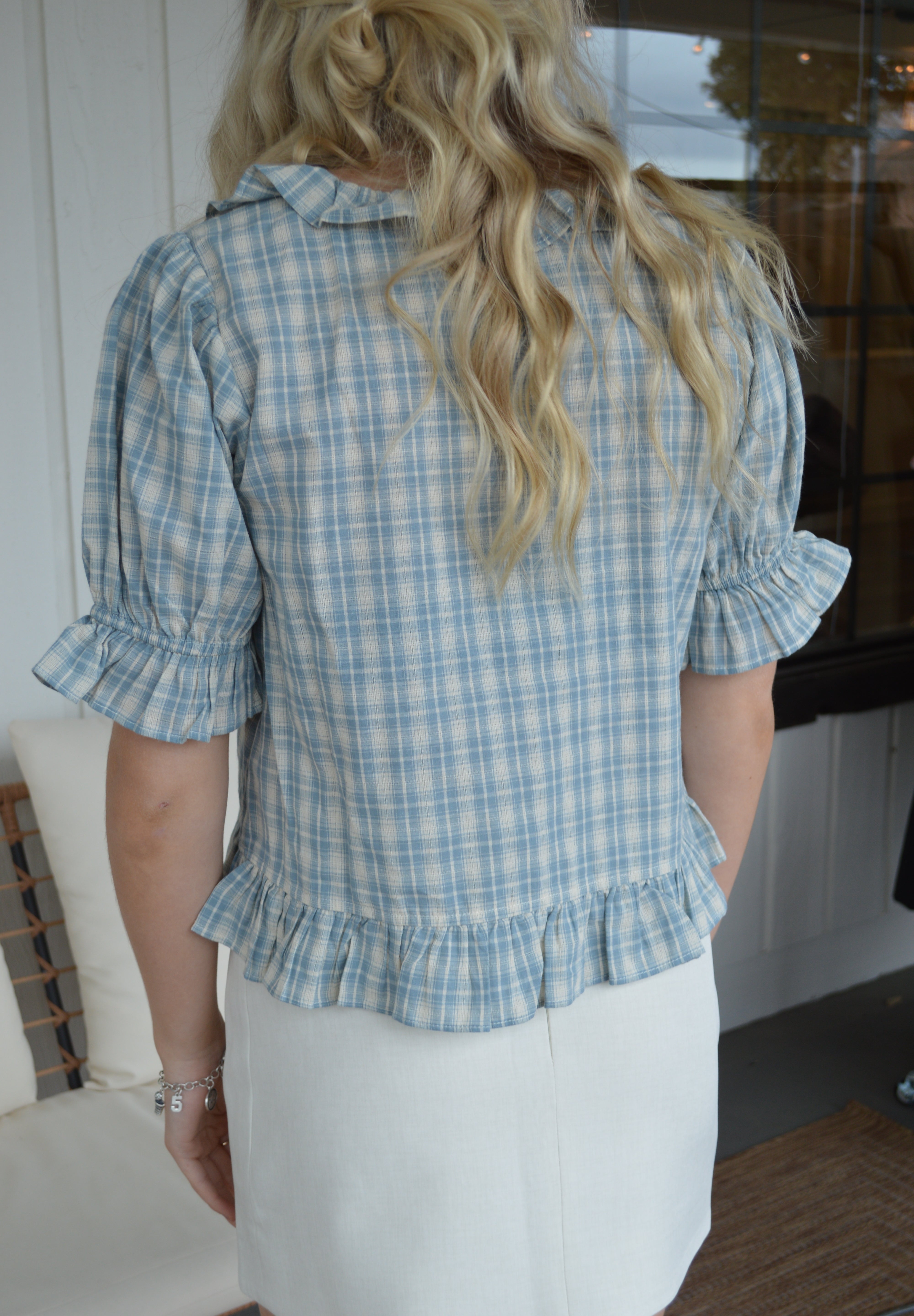 Gingham Puff Sleeve Blouse