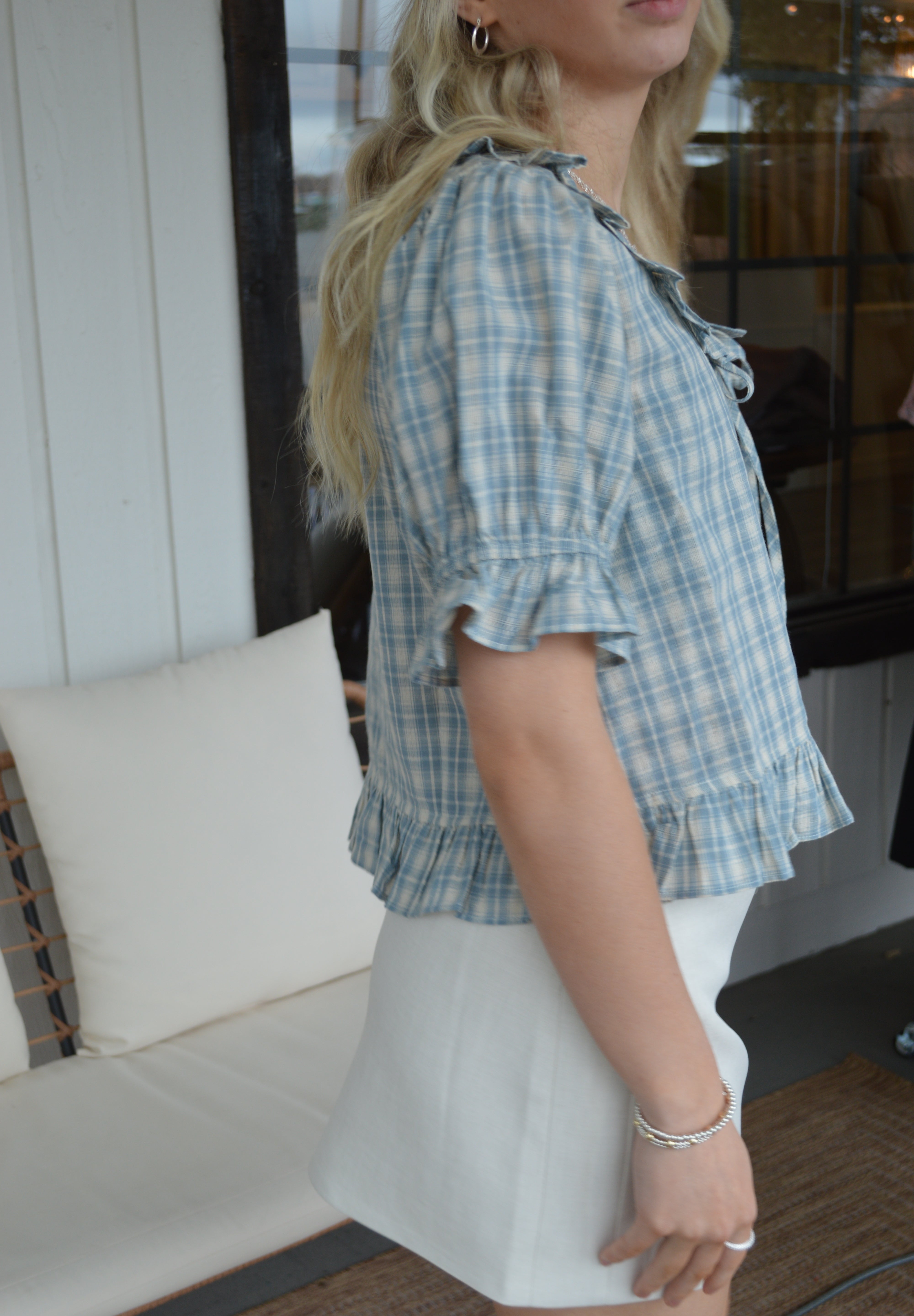 Gingham Puff Sleeve Blouse