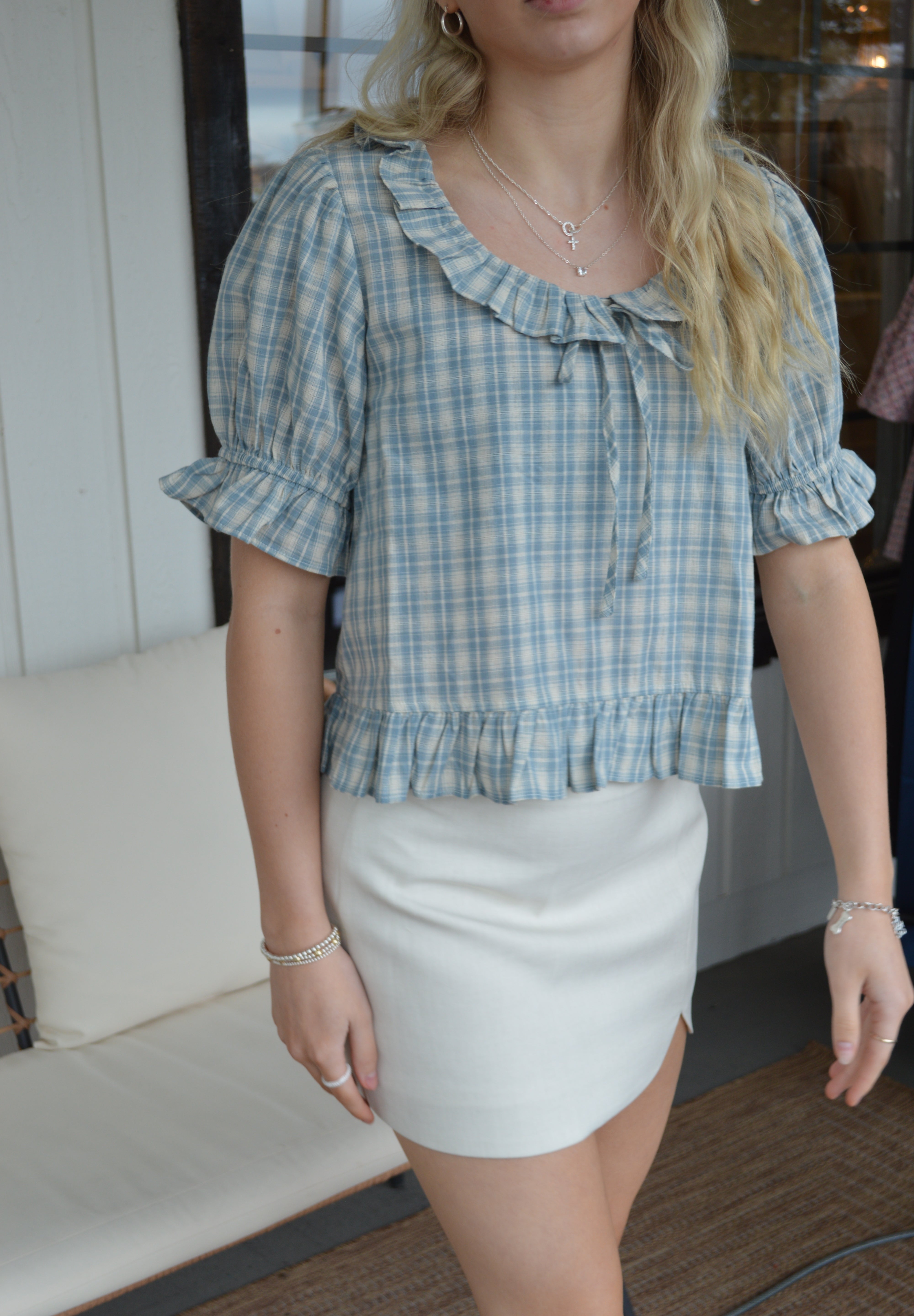 Gingham Puff Sleeve Blouse