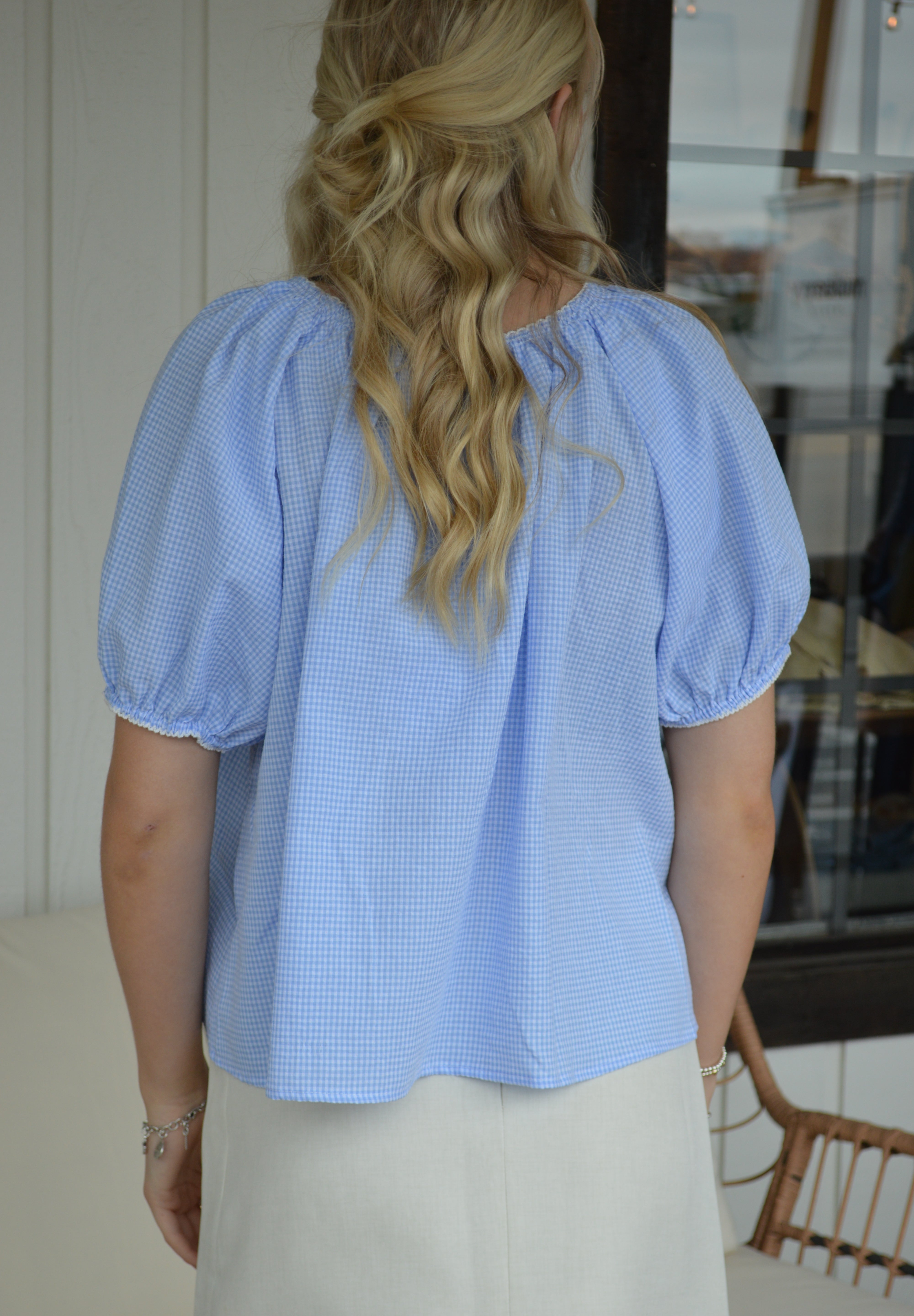 Scalloped Gingham Babydoll Top and Scrunchie