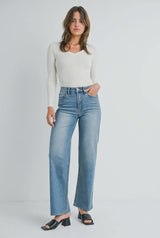 High Rise Full Length Straight Jeans