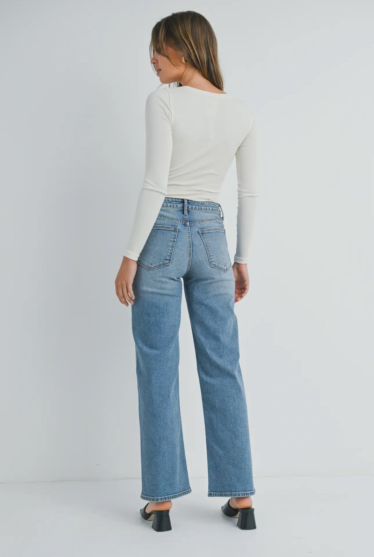 High Rise Full Length Straight Jeans