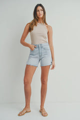 HR Side Slit Short - Light Denim