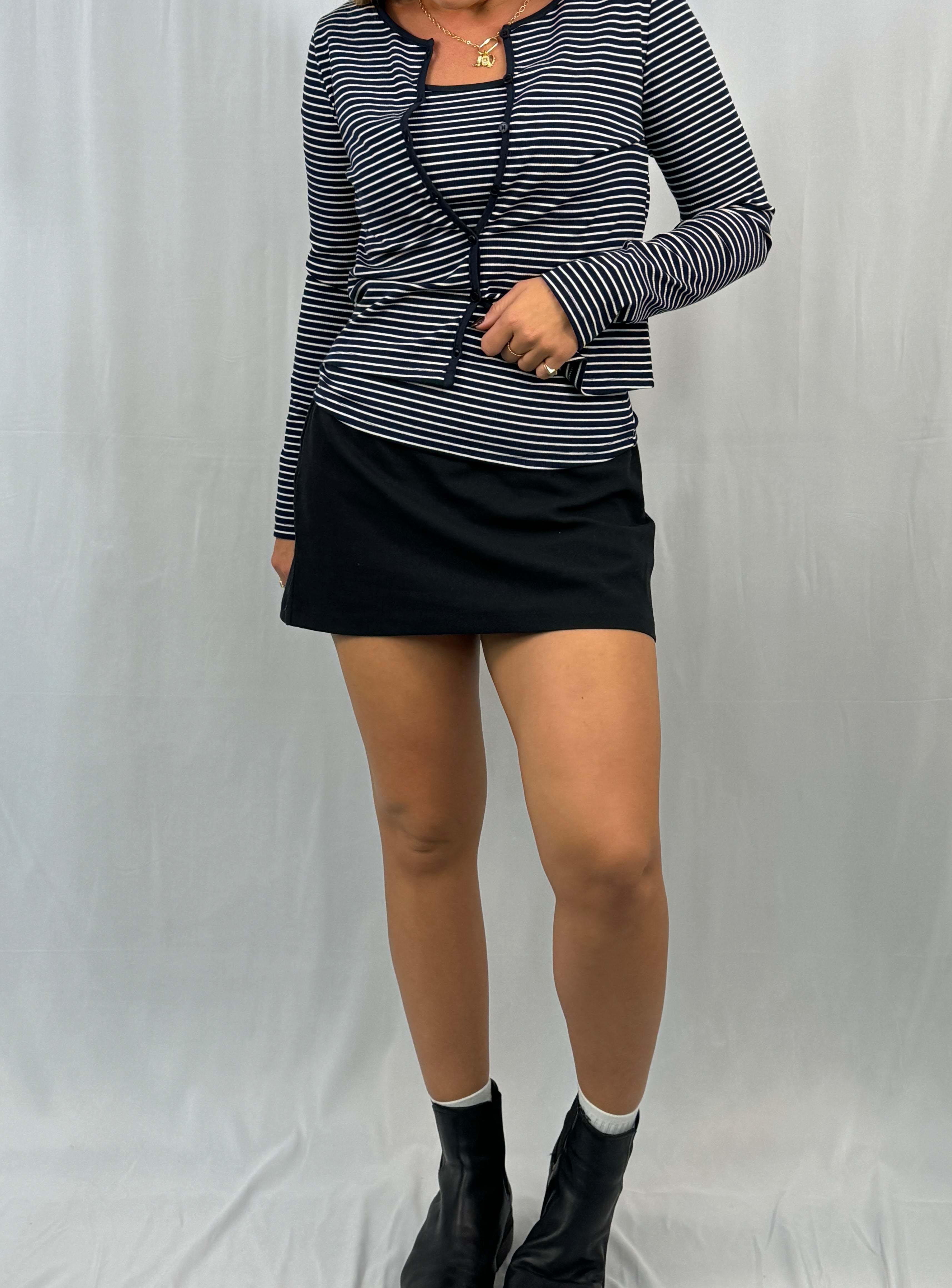 Cami and Cardigan Set in Striped Navy