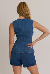 Button Front Sleeveless Denim Top