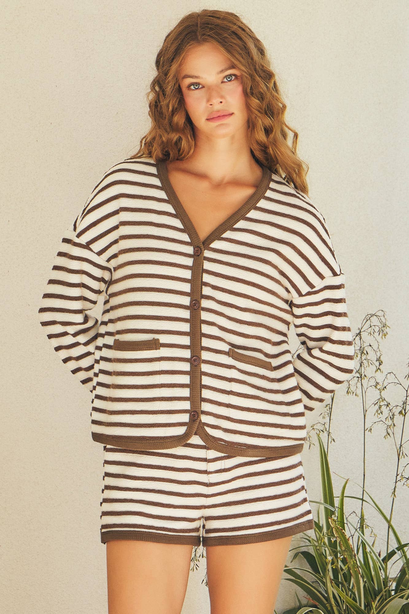 Textured Horizontal Striped Cardigan