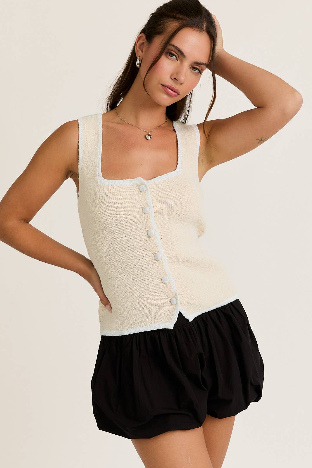 Contrast Edge Square Neck Top