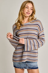 Long Sleeve Boat Neck Striped Sweater