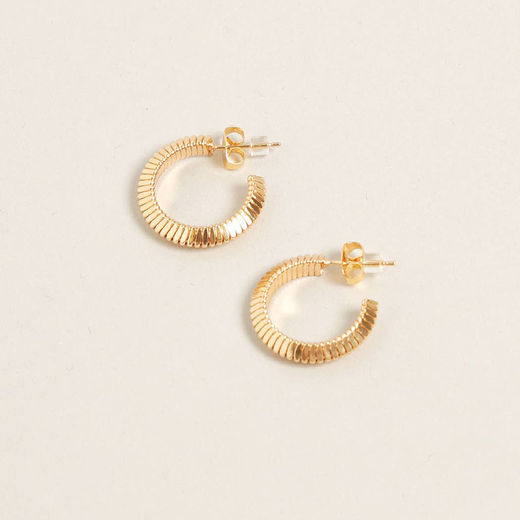 14K Gold Dipped Textured Post Hoops